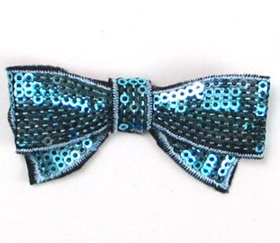 E3440  Blue Sequin Bow  Applique 2.75"