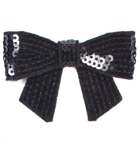 E3456   Black Sequin Bow  Applique 2.5