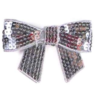 E3456   Dark Grey Sequin Bow  Applique 2.5"