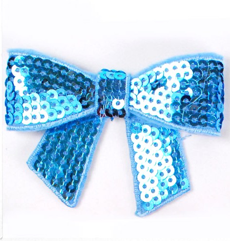 E3456   Turquoise Sequin Bow   Applique 2.5