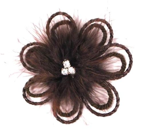 FE3462   Brown Rhinestone Victorian Feather Brooch / Applique