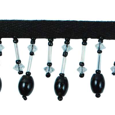 P3512 Black Onyx Beaded Fringe Trim Pre-Cut 24