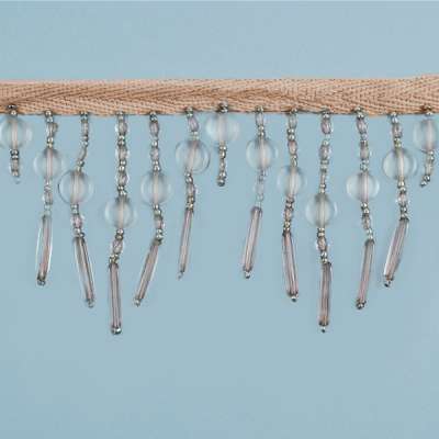 P3532  Gray Beaded Fringe Trim Pre-Cut 18