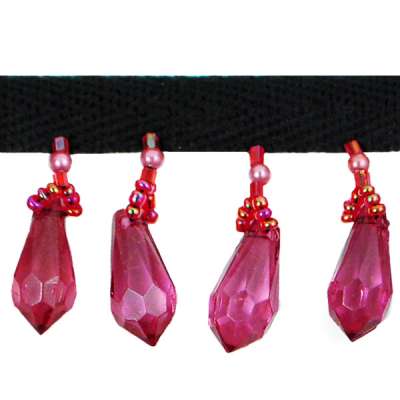P3526 Home Decor Burgundy Beaded Fringe Trim Pre-Cut 24
