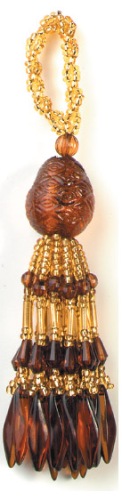 E3650 Brown & Gold Raindrop Beaded Tassel 3.25