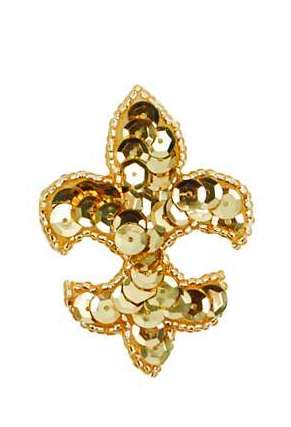 E419S  Small Gold Fleur De Leis Beaded Sequin Applique 2.25\