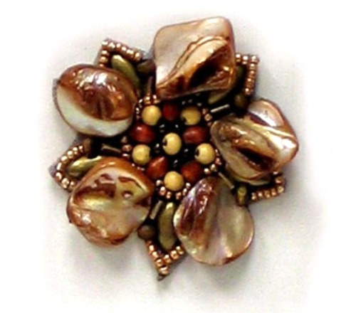 E5863  Brown Pearl Shell  Beaded Applique Motif  2