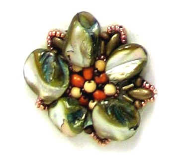 E5863  Olive Multi Shell  Beaded Applique Motif  2