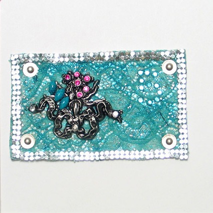E5948 Turquoise Beaded Denim Applique Patch 4.5