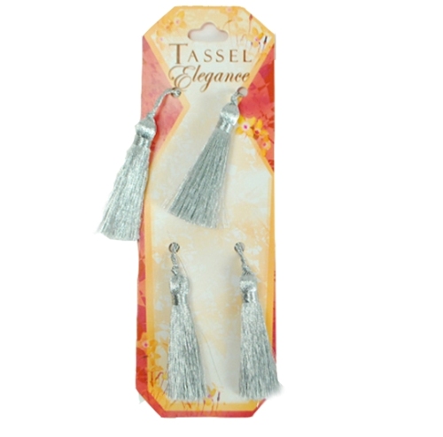 E5970  Set of 4 Metallic Silver Mini Tassels 2
