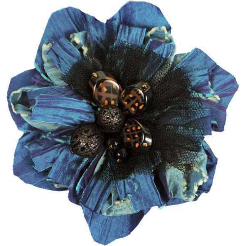 E5981  Teal Multi Floral Beaded Brooch or Applique