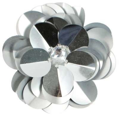 E6005 Silver Jewel Floral Sequin Beaded Applique 3.5