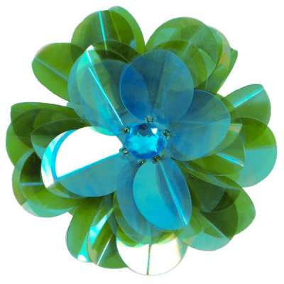 E6005 Turquoise Green Jewel Floral Sequin Beaded Applique 3.5