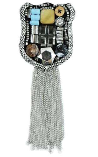 E6006 Badge Beaded Brooch with Chains