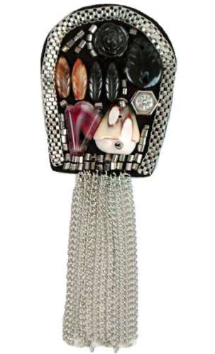 E6007 HorseShoe Beaded Brooch Applique with Chains