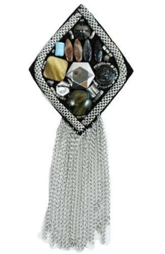 E6010 Diamond Beaded Brooch Applique with Chains