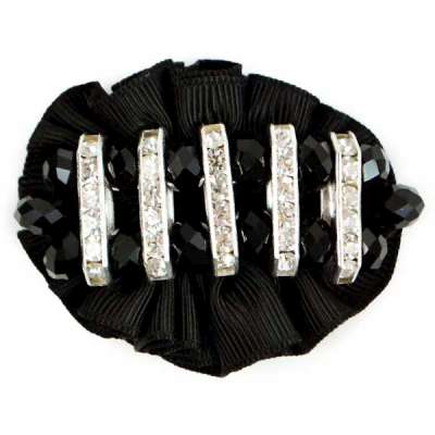 E6017  Oval Black Beaded Rhinestone Applique 2.25