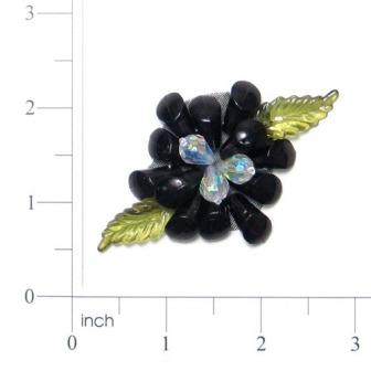Black Gem Flower 2.5  Pin Beaded Applique E6312