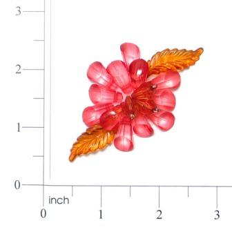 Fuschia Red Gem Flower 2.5  Pin Beaded Applique E6312