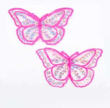 E6322 Set of (2) Fuchsia Butterfly Sequin Embroidered Appliques 2.5"