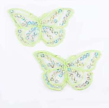E6322 Set of (2) Lt. Green Butterfly Sequin Embroidered Appliques 2.5" E6322 Set of (2) Lt. Green Butterfly Sequin Embroidered Appliques 2.5"