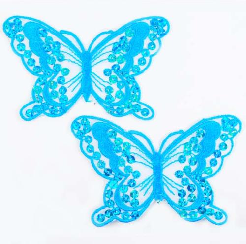 E6324  Set of Two Turquoise Butterfly Embroidered Sequin Appliques 4