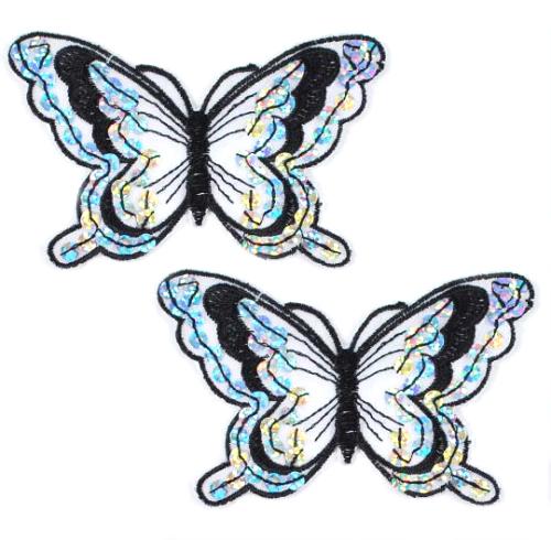 E6324  Set of Two Black Butterfly Embroidered Sequin Appliques 4\