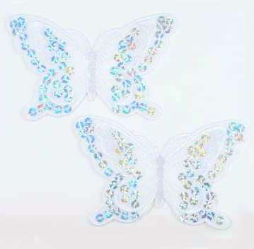 E6324  Set of Two White Butterfly Embroidered Sequin Appliques 4