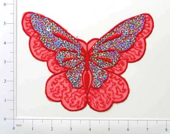 E6326 Red Butterfly Embroidered Sequin Applique 6.5