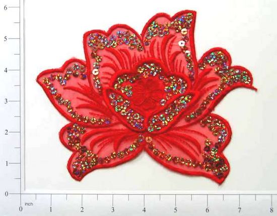 GB66 Red Rose Embroidered Sequin Applique 6