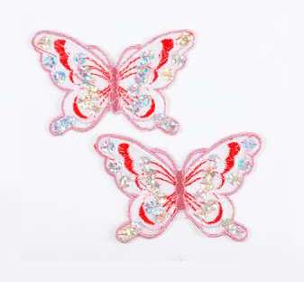 E6354  Set of (2) Red Mauve Butterfly Sequin Embroidered Appliques 2.5