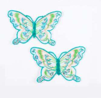 E6354  Set of (2) Green Lime Butterfly Sequin Embroidered Appliques 2.5"
