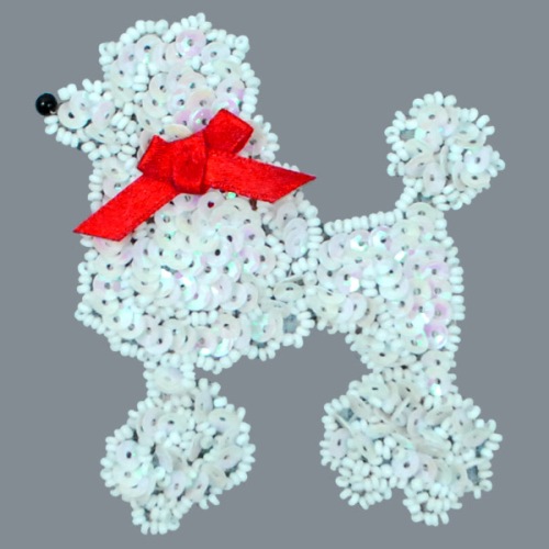 E6363  White AB Poodle Beaded Sequin Applique 3.75