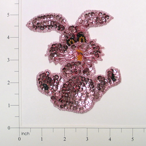 Mauve Bunny 4.75 Sequin Beaded Appliques E711