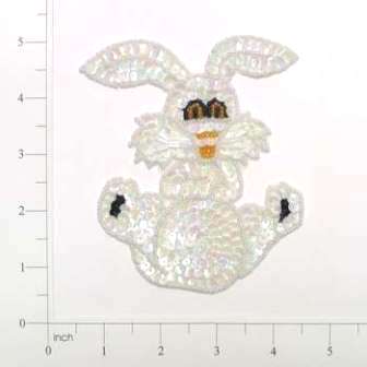 White Bunny 4.75 Sequin Beaded Appliques E711