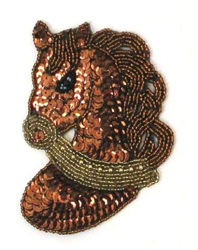 E733 Beaded Sequin Applique Brown Horse Pony  5