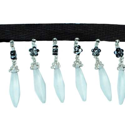 P5610 White Black Beaded Fringe Trim Pre-Cut 36