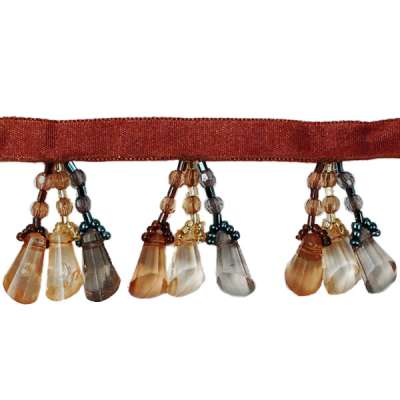 P6050 Tri-Slant Brown Fringe Beaded Trim Pre-Cut 36