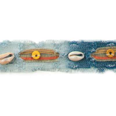 P6060 Denim Shell Button Fringe Trim Pre-Cut 36