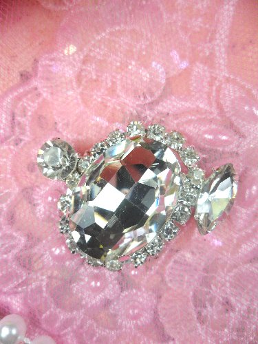 STS205 Crystal Clear Rhinestone Embellishment Designer Metal Back 1.5