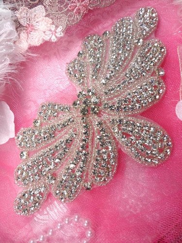 JB89  Silver Beaded Crystal Rhinestone Applique 6.5\