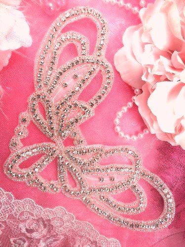 TS145 Silver Beaded Crystal Rhinestone Applique 8.5