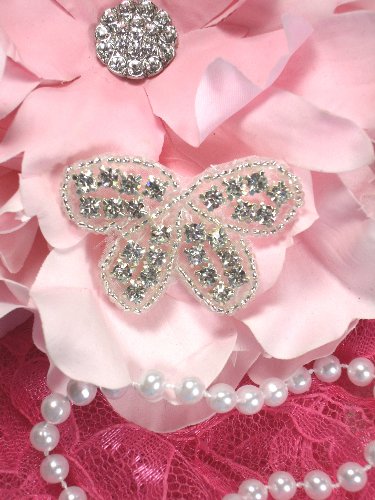 XR133 Butterfly Bow Silver Beaded Crystal Rhinestone Applique 1.75\