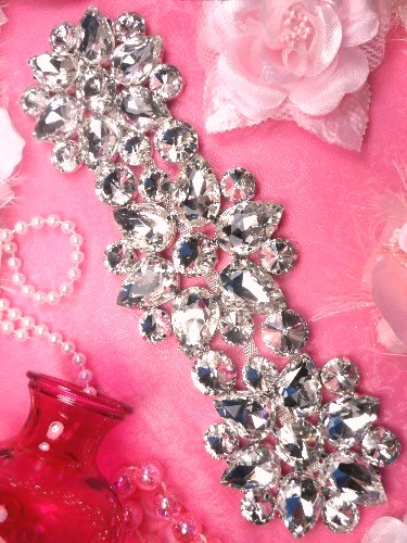 TS154 Silver Crystal Rhinestone Applique Embellishment  9.5