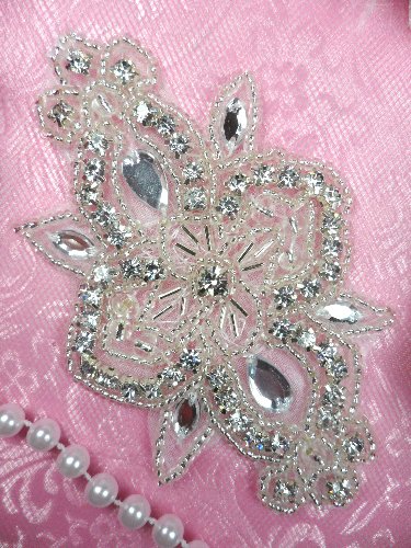 ACT/XR75/C Silver Beaded Crystal Rhinestone Applique 4\