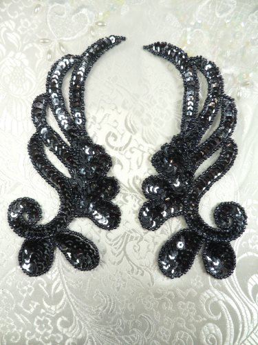 0182 Sequin Beaded Appliques Gunmetal Mirror Pair Dance Patch 6\