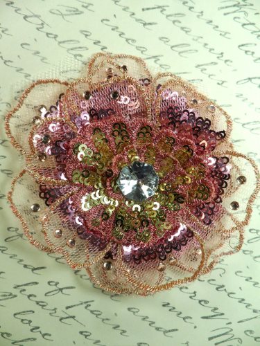 GB421 Sequin Applique Floral 3D Pink Rhinestone Embroidered Patch 4