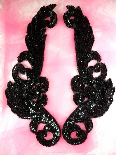 JB253 Sequin Appliques Black Beaded Mirror Pair Dance Patch 9\