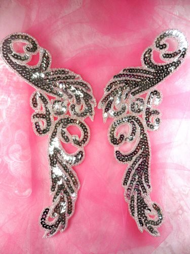 JB253 Sequin Appliques Silver Beaded Mirror Pair Dance Patch 9\