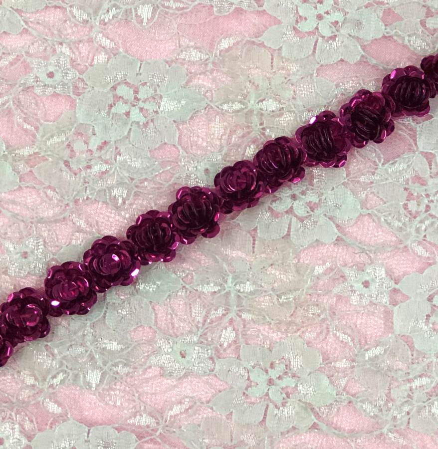 T8280 Fuchsia Flower Sequin Appliques or Trim